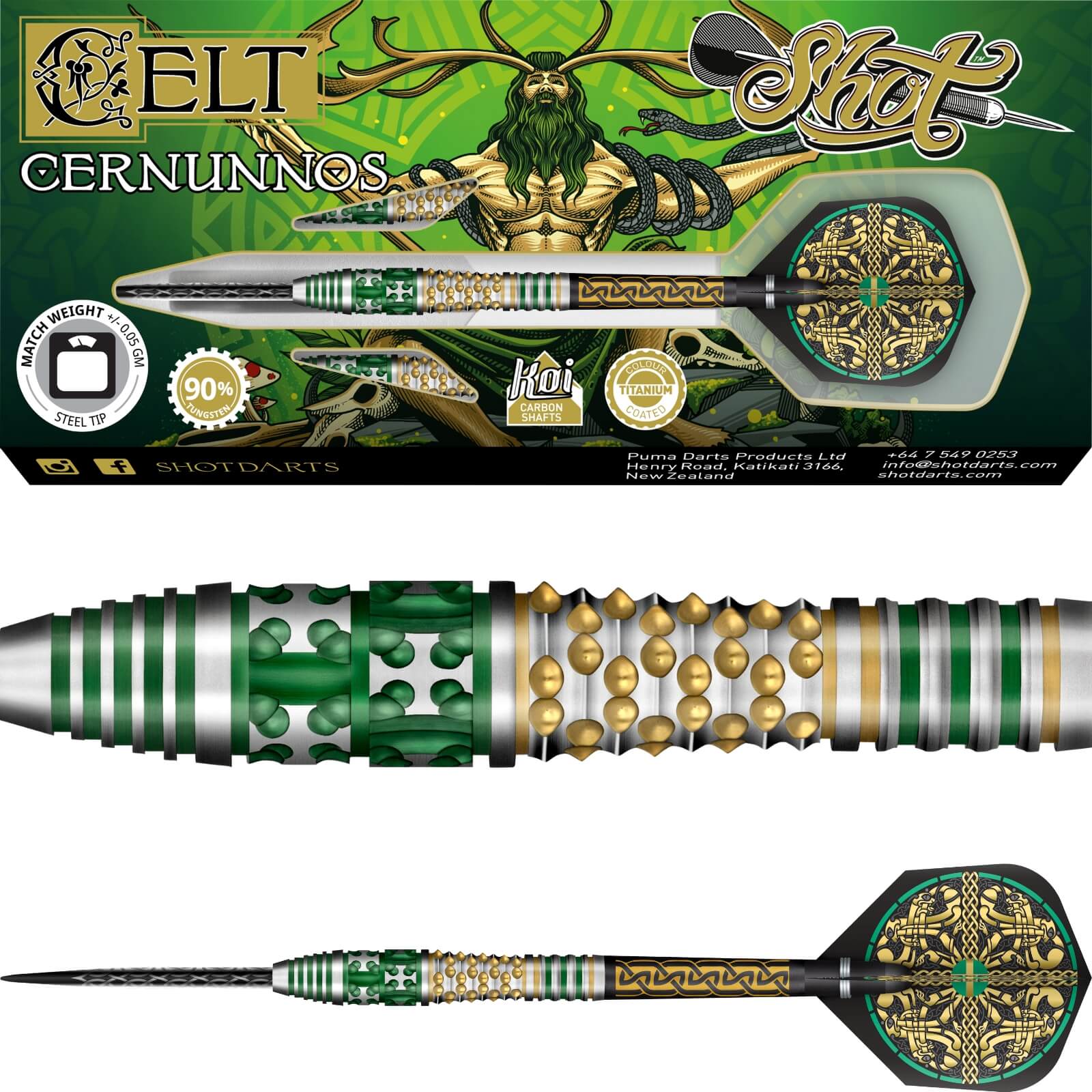 Shot - Celt Cernunnos Darts - Steel Tip - 90% Tungsten - 22g 23g 24g 25g