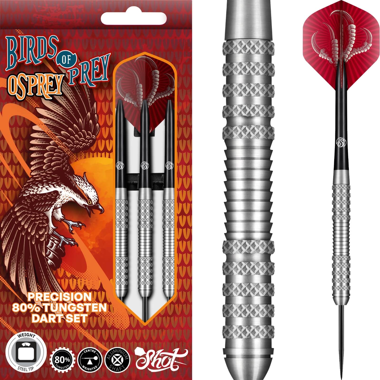 Shot - Birds of Prey Osprey Darts - Steel Tip - 80% Tungsten - 23g 24g 26g 28g