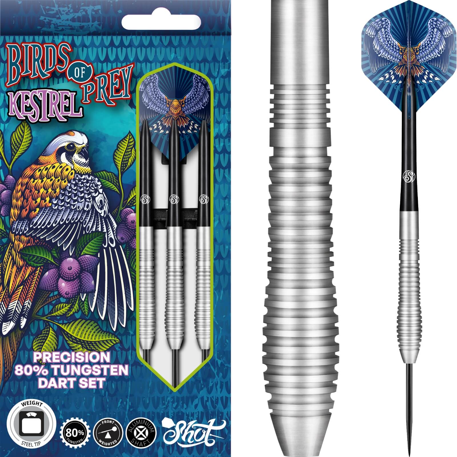 Shot - Birds of Prey Kestrel Darts - Steel Tip - 80% Tungsten - 23g 24g 25g 27g