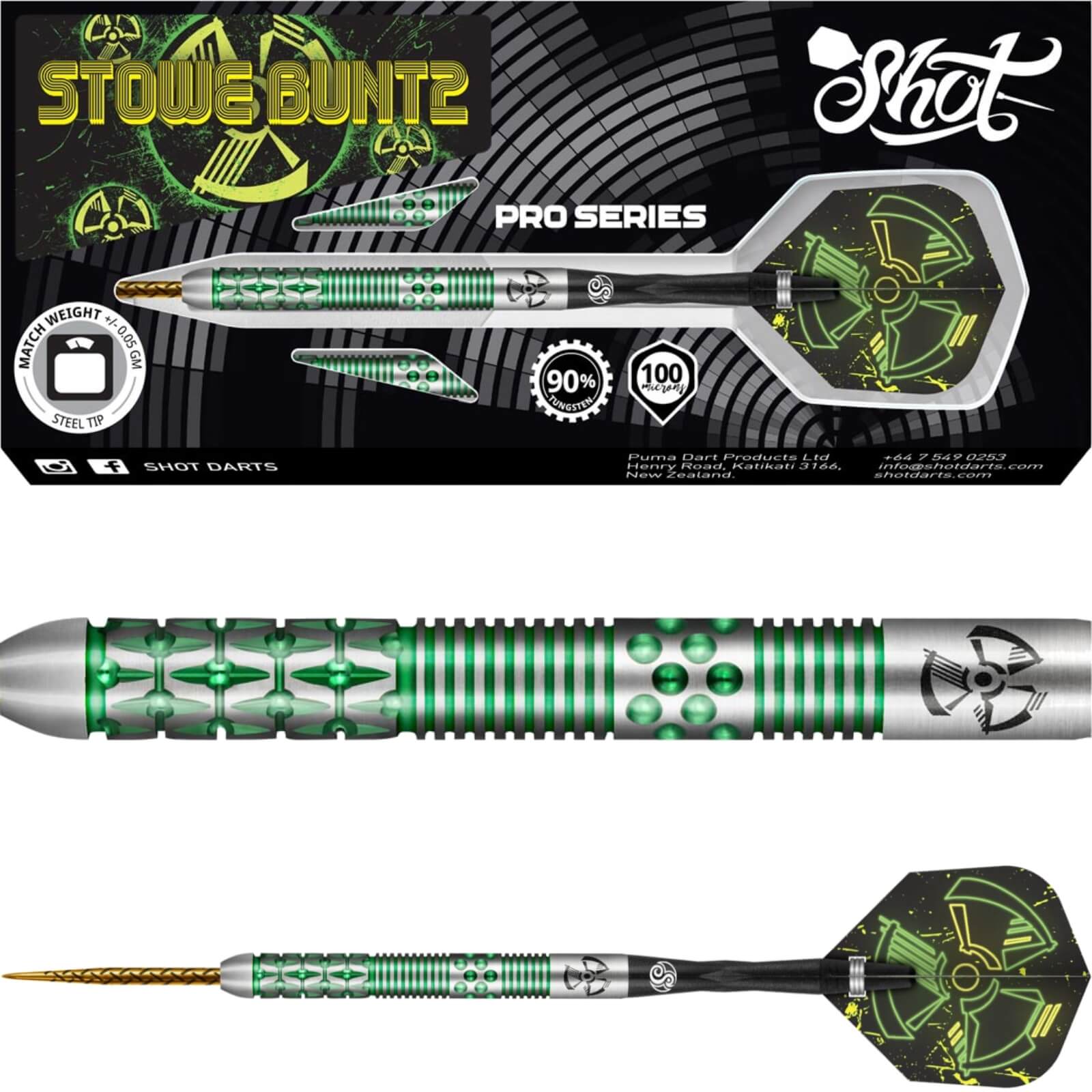 Shot - Stowe Buntz V2 Darts - Steel Tip - 90% Tungsten - 23g