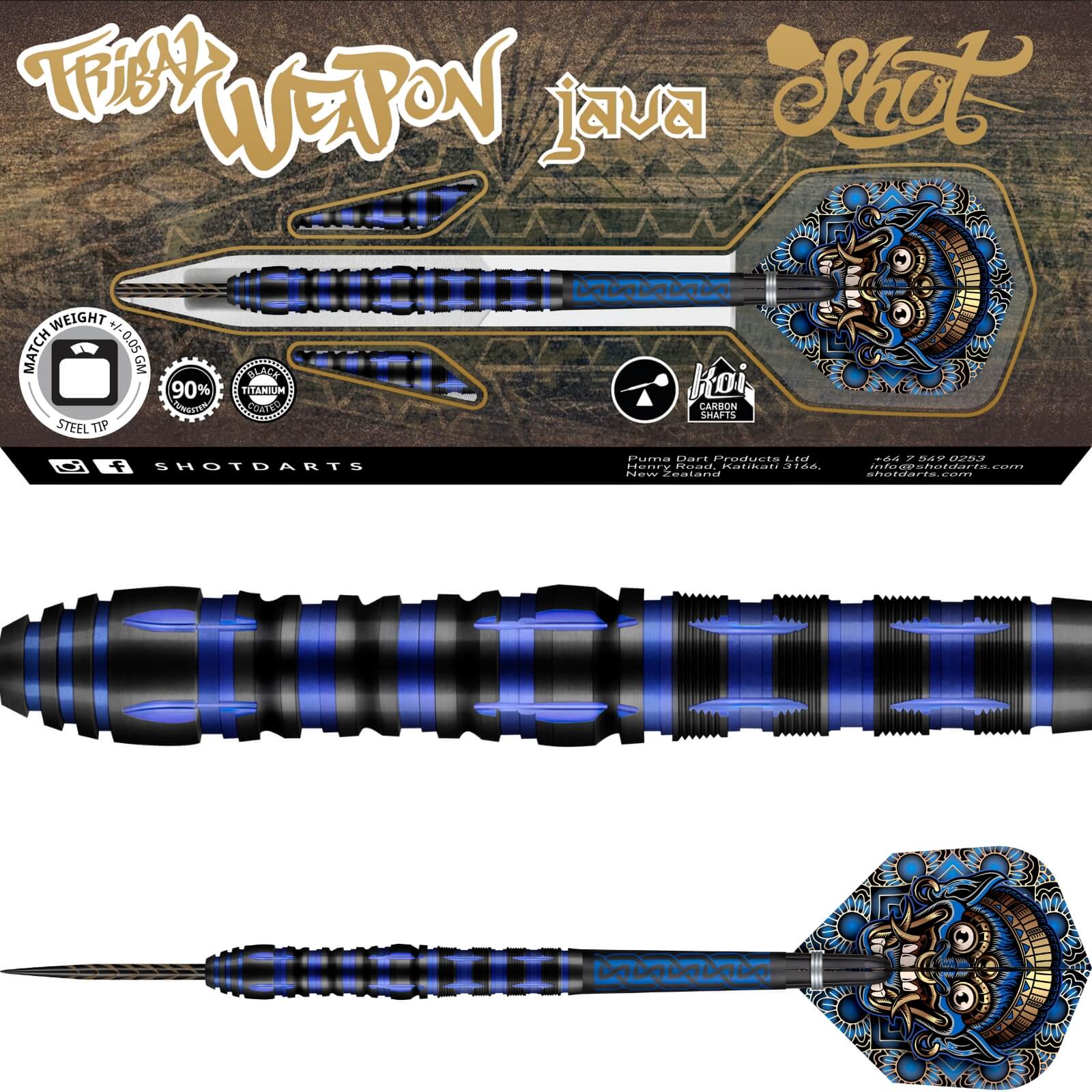 Shot - Tribal Weapon Java Darts - Steel Tip - 90% Tungsten - 23g 24g 25g 26g