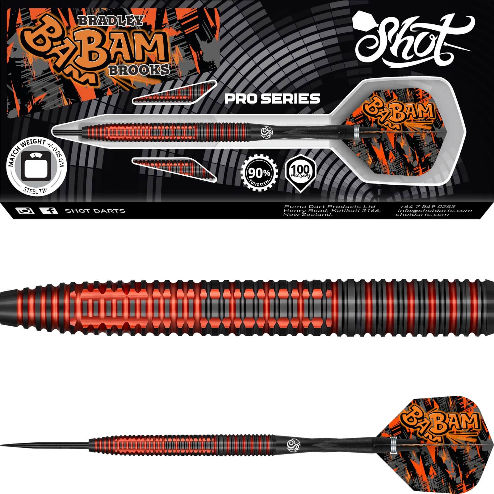 Shot - Bradley Brooks Darts - Steel Tip - 90% Tungsten - 23g 25g