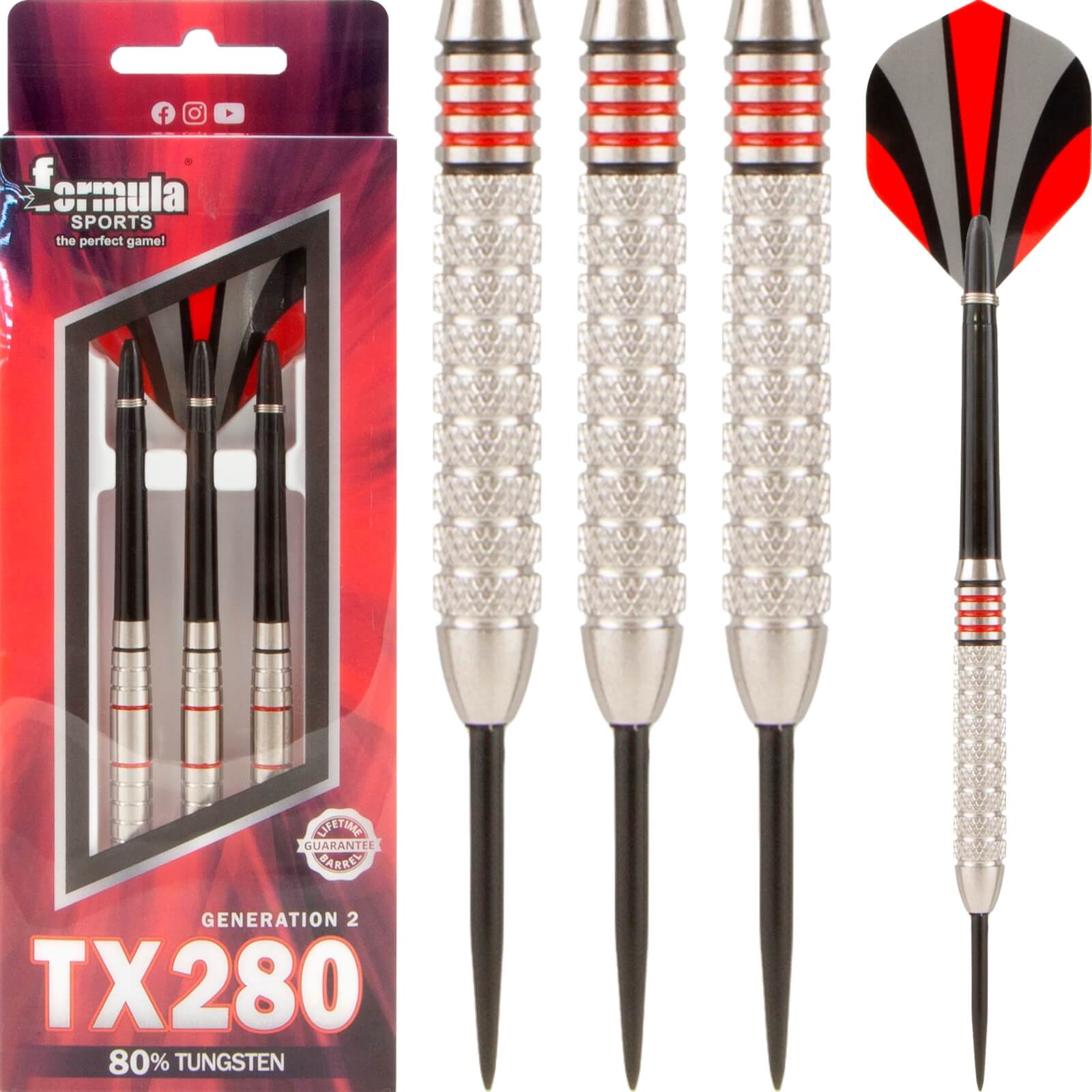 Formula Sports - TX280 Gen 2 Darts - Steel Tip - 80% Tungsten - 23g