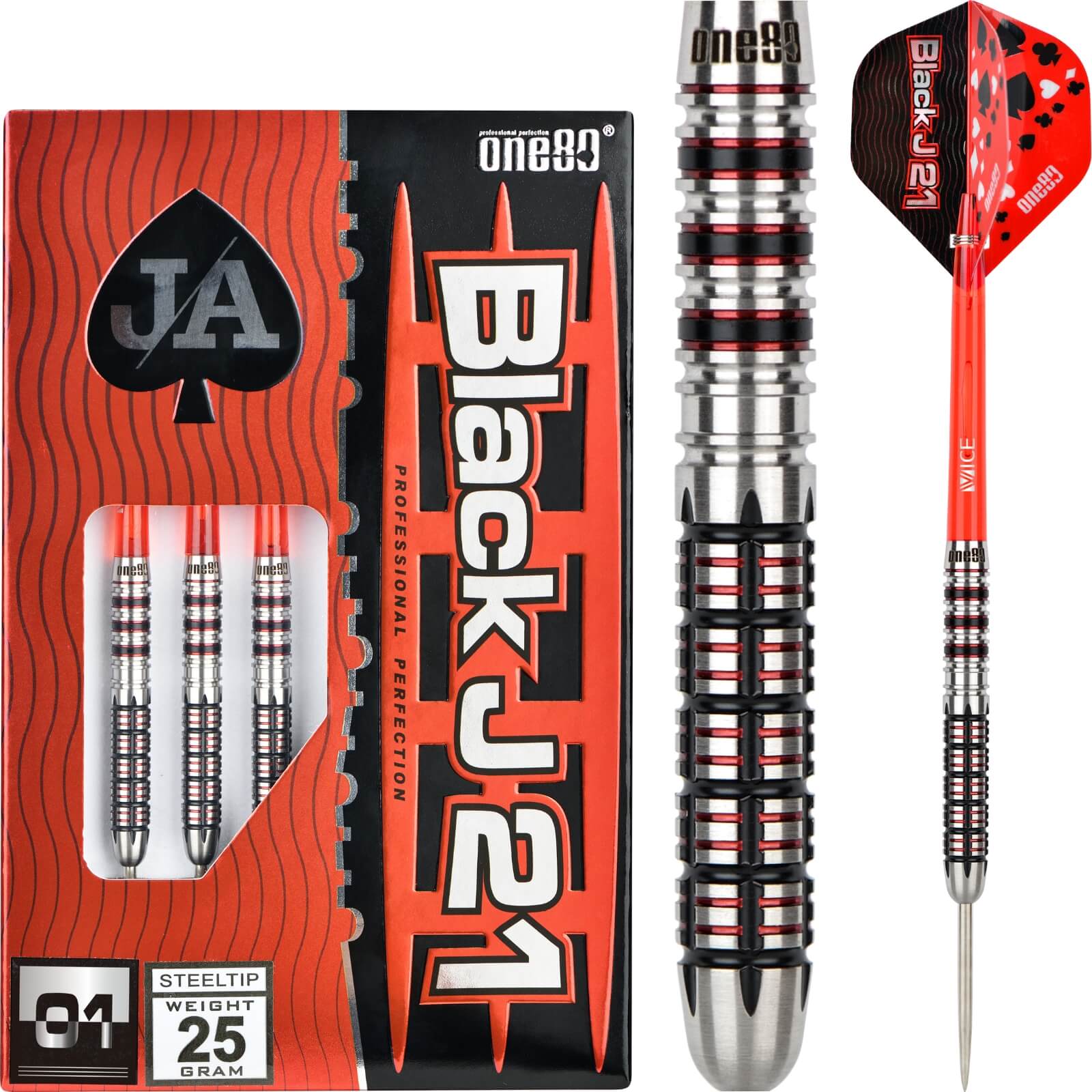 One80 - Black J21 01 Darts - Steel Tip - 90% Tungsten - 21g 23g 25g