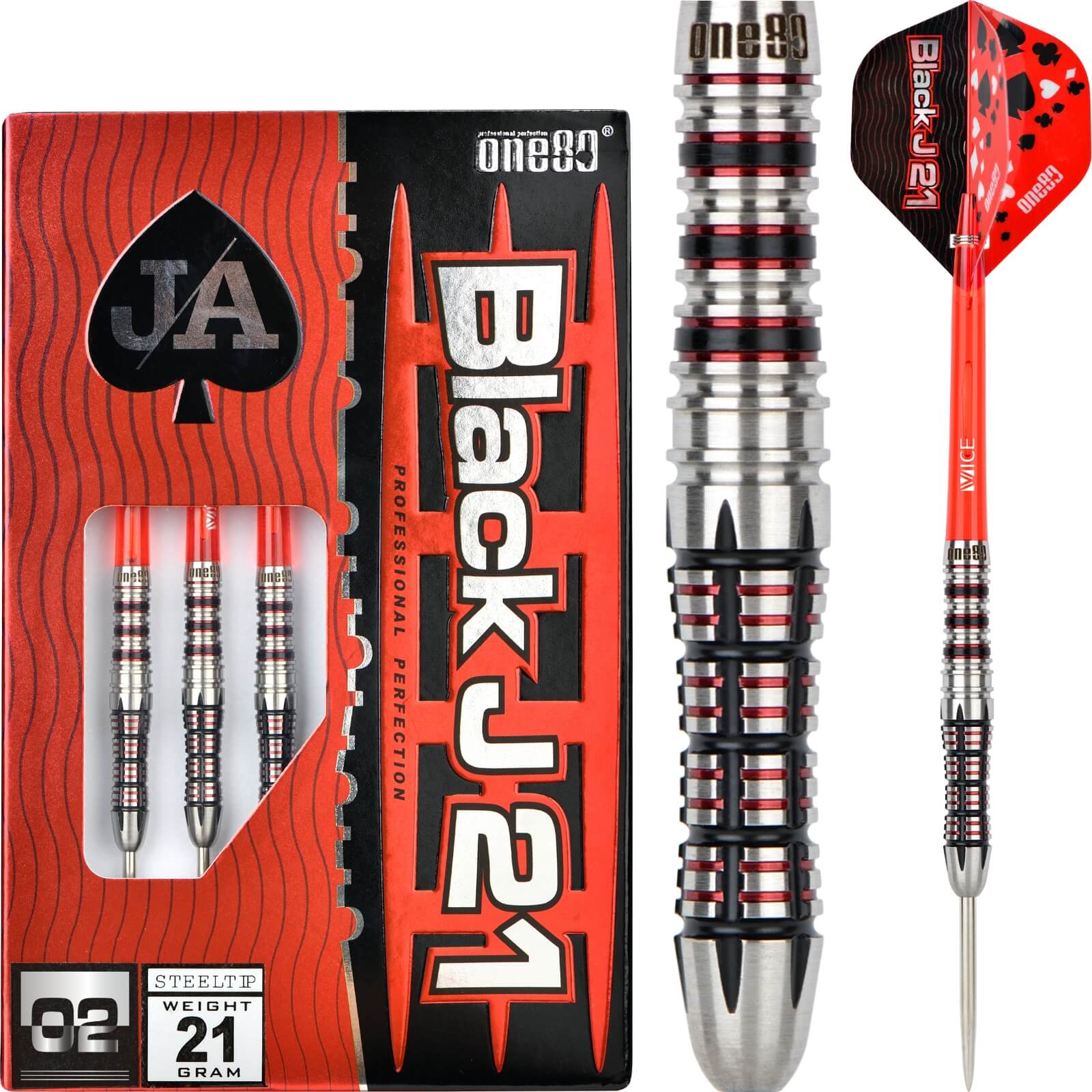 One80 - Black J21 02 Darts - Steel Tip - 90% Tungsten - 21g 23g 25g