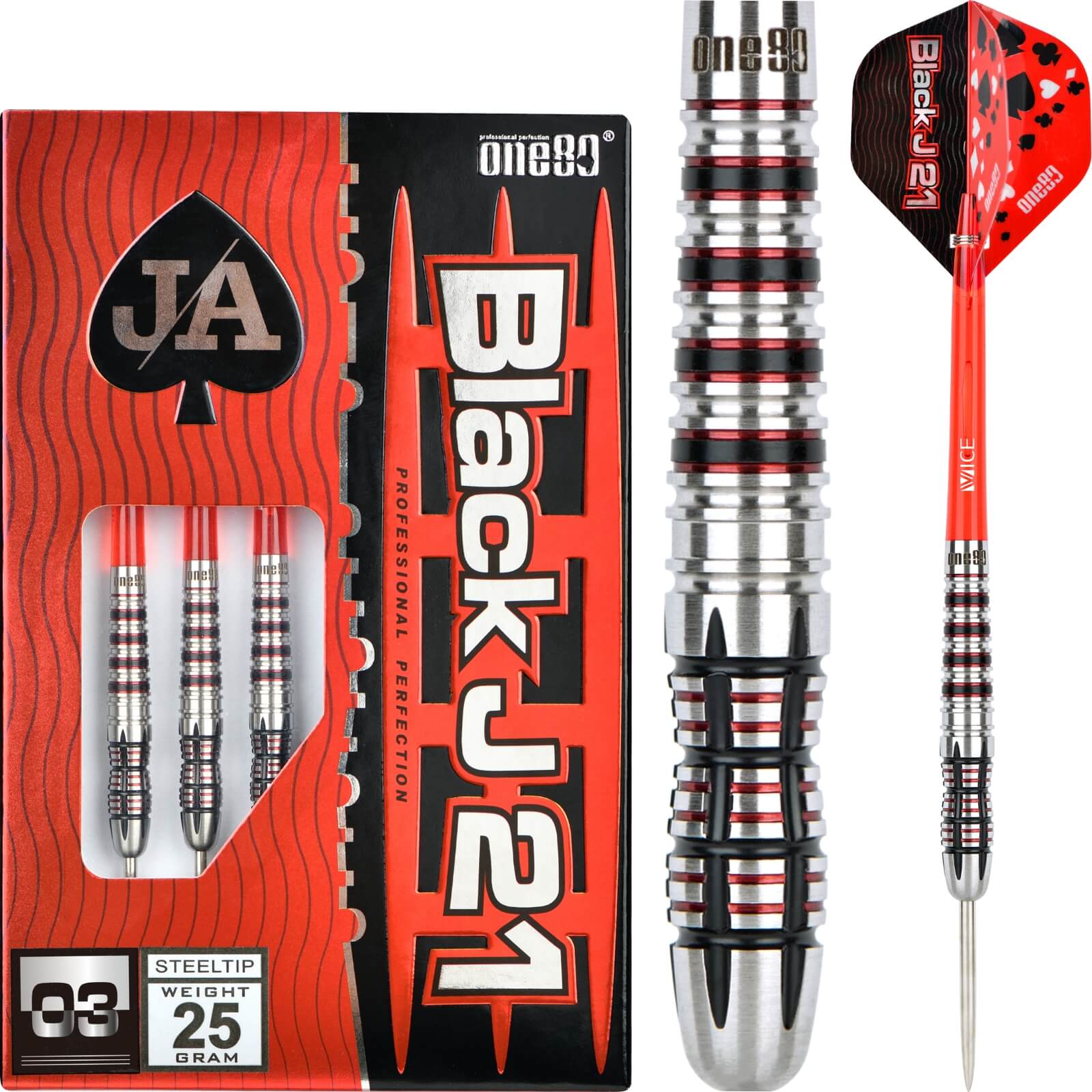 One80 - Black J21 03 Darts - Steel Tip - 90% Tungsten - 21g 23g 25g