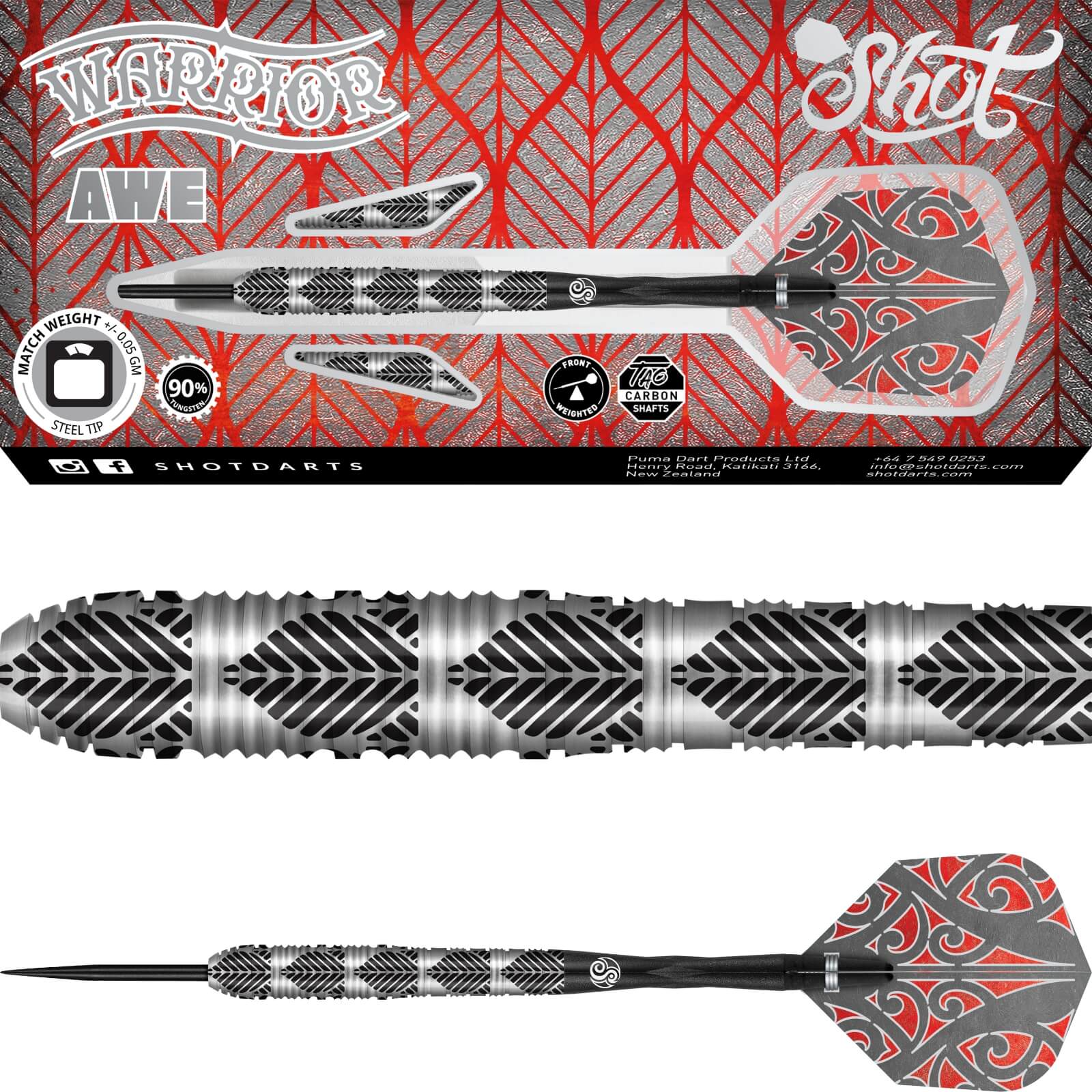 Shot - Warrior Awe Darts - Steel Tip - 90% Tungsten - 22g 23g 24g 26g