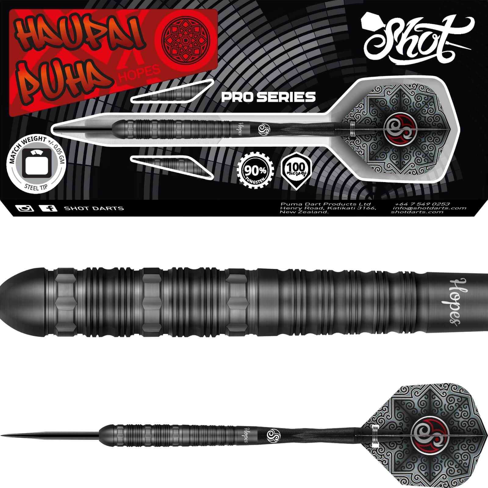 Shot - Haupai Puha 2.0 Darts - Steel Tip - 90% Tungsten - 24g