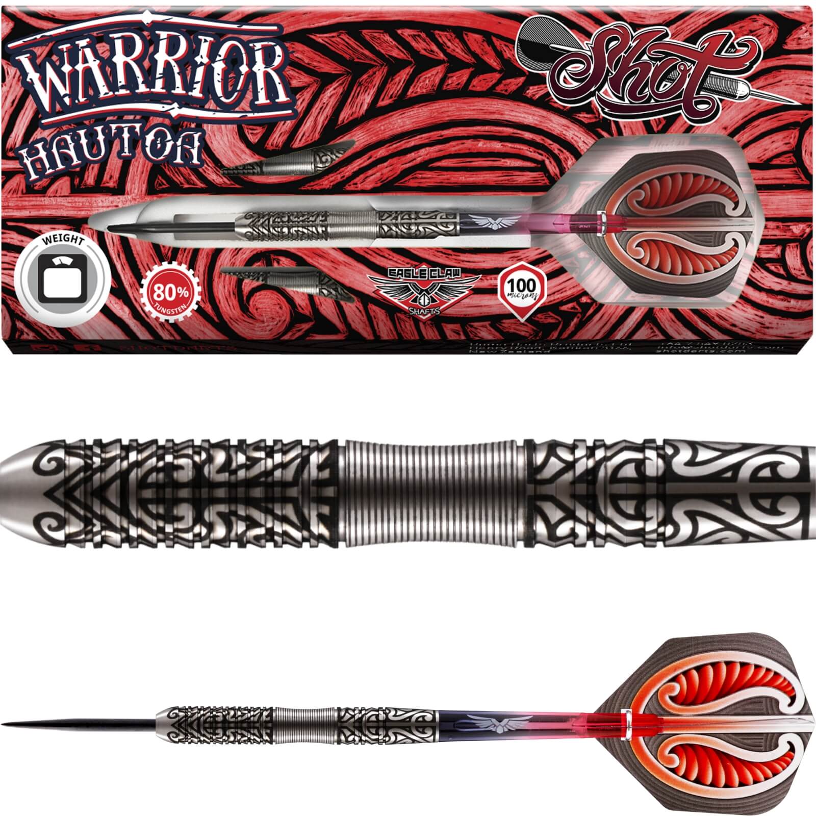 Shot - Warrior Hautoa Darts - Steel Tip - 80% Tungsten - 22g 24g 26g