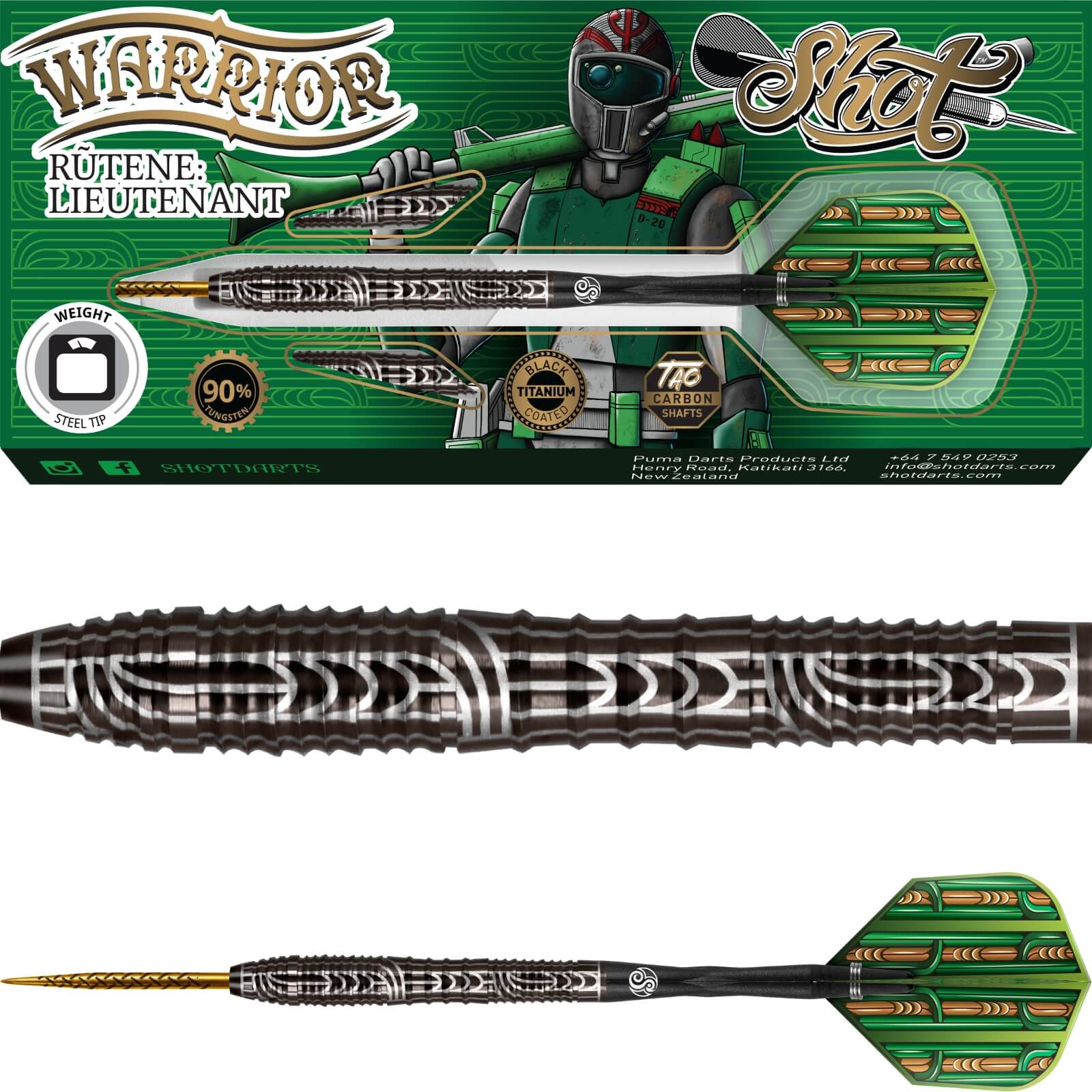 Shot - Warrior Rutene Darts - Steel Tip - 90% Tungsten - 22g 23g 24g 25g 26g