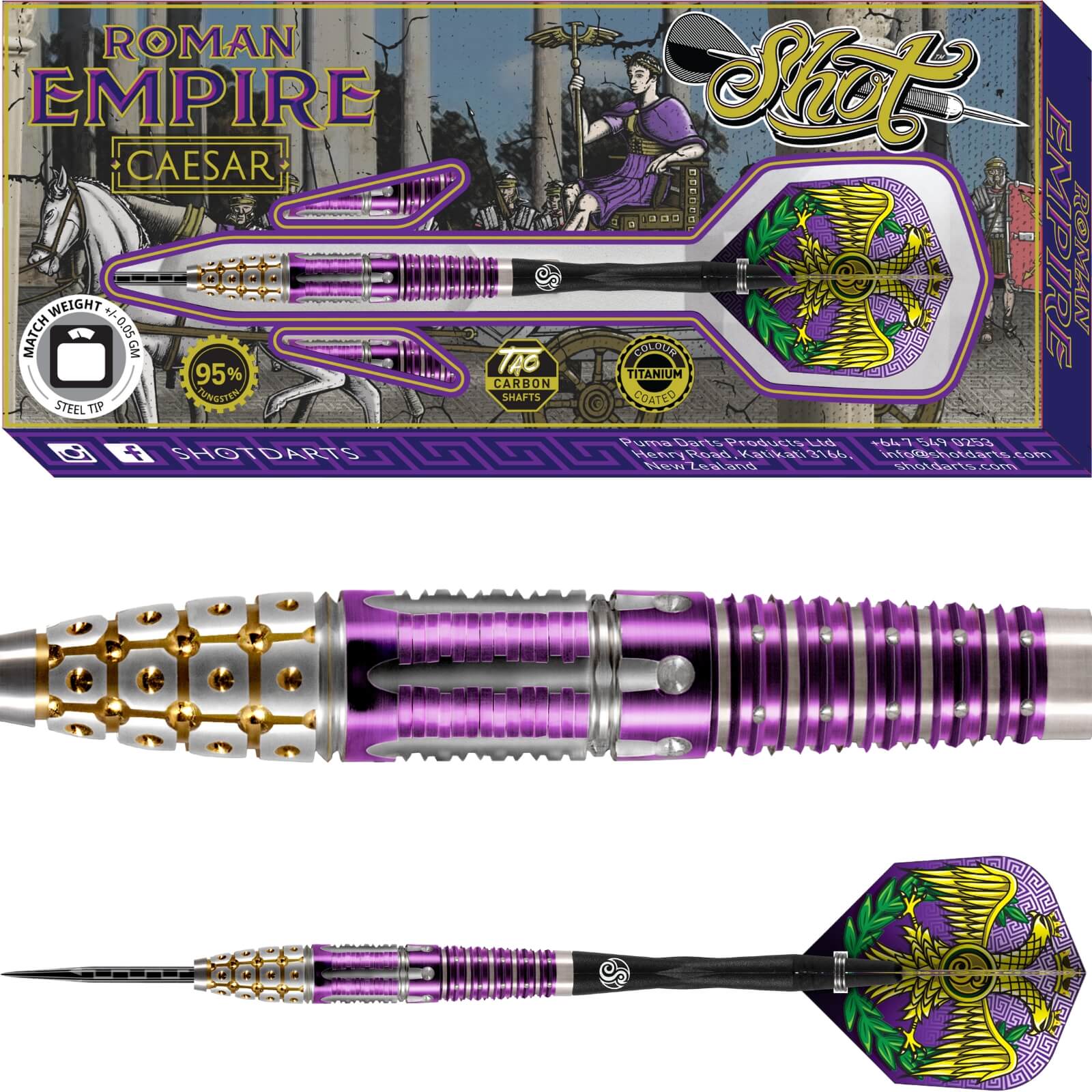 Shot - Roman Empire Caesar Darts - Steel Tip - 95% Tungsten - 23g 24g 25g