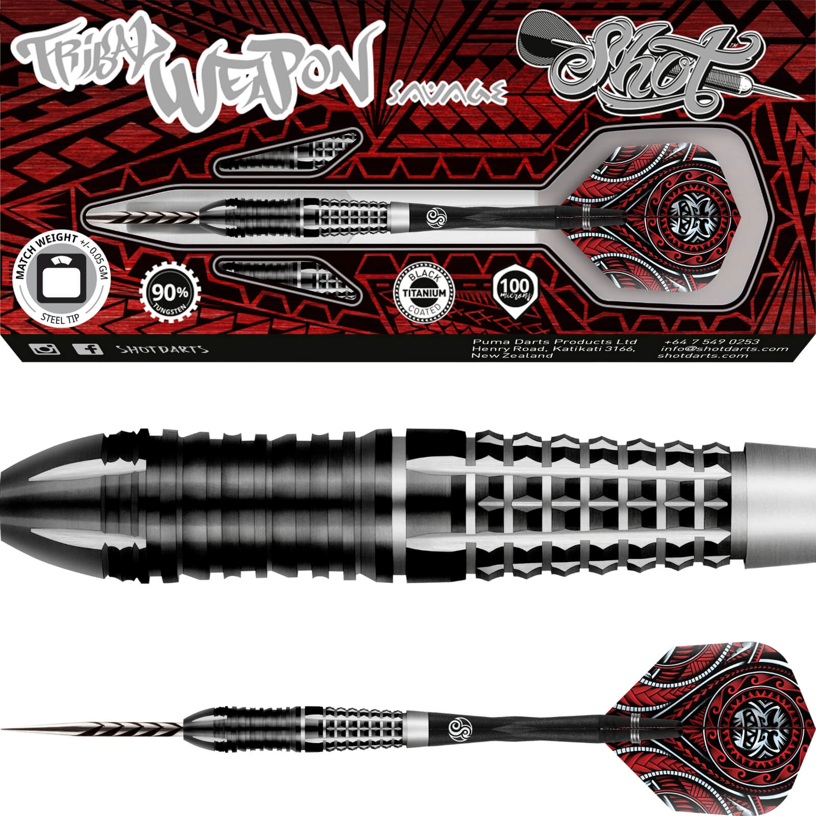 Shot - Tribal Weapon Savage Darts - Steel Tip - 90% Tungsten - 22g 23g 24g 25g 26g