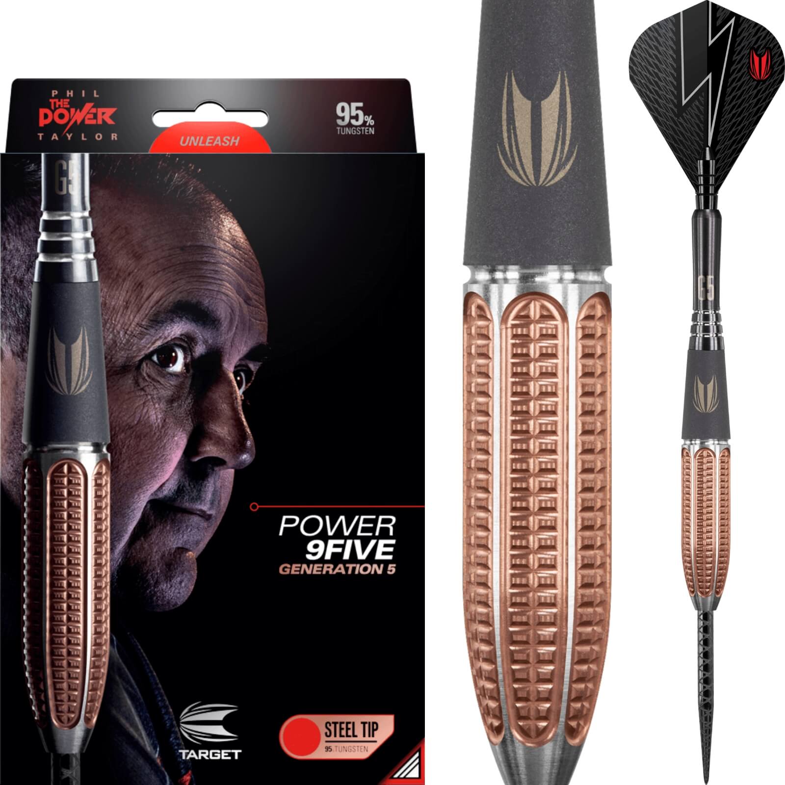 Target - Phil Taylor Gen 5 Darts - Steel Tip - 95% Tungsten - 22g 24g 26g