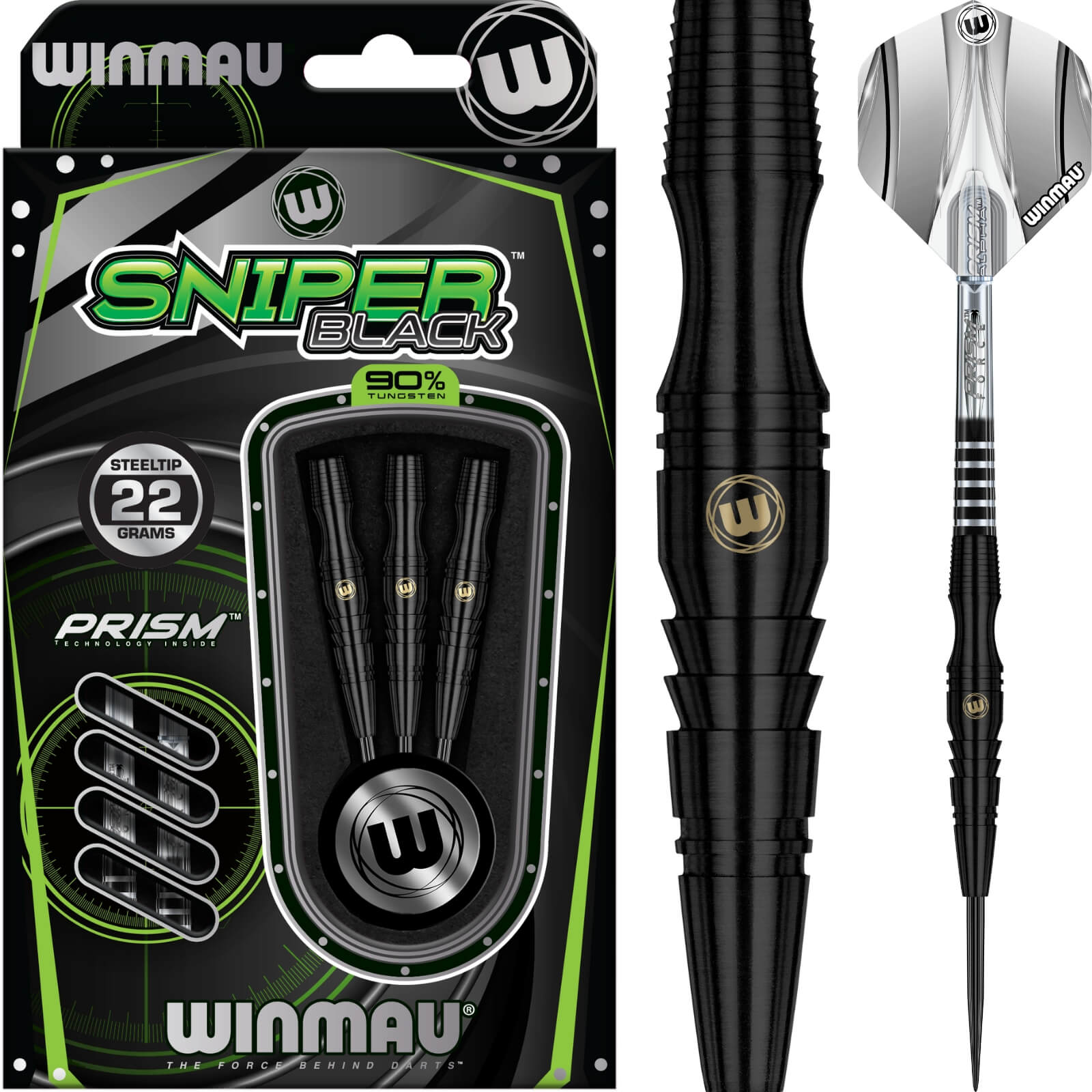 Winmau - Sniper Black Darts - Steel Tip - 90% Tungsten - 22g 24g